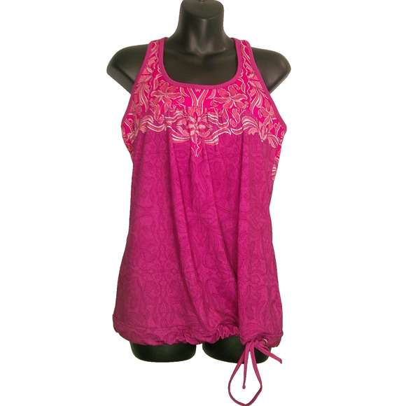 Athleta Women's Large Berry Pink Tinker Tank Top, Racerback Paisley Print - Picture 1 of 7